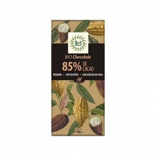 Chocolate Vegano 85% cacao 70g, de Sol Natural