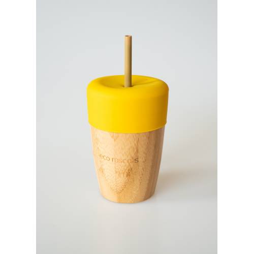Vaso Bambú con pajita y tapa color amarillo, de Ecorascals