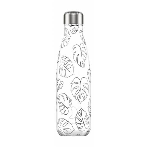 Botella térmica Hojas blanco y negro 500ml, de Chilly,s bottles